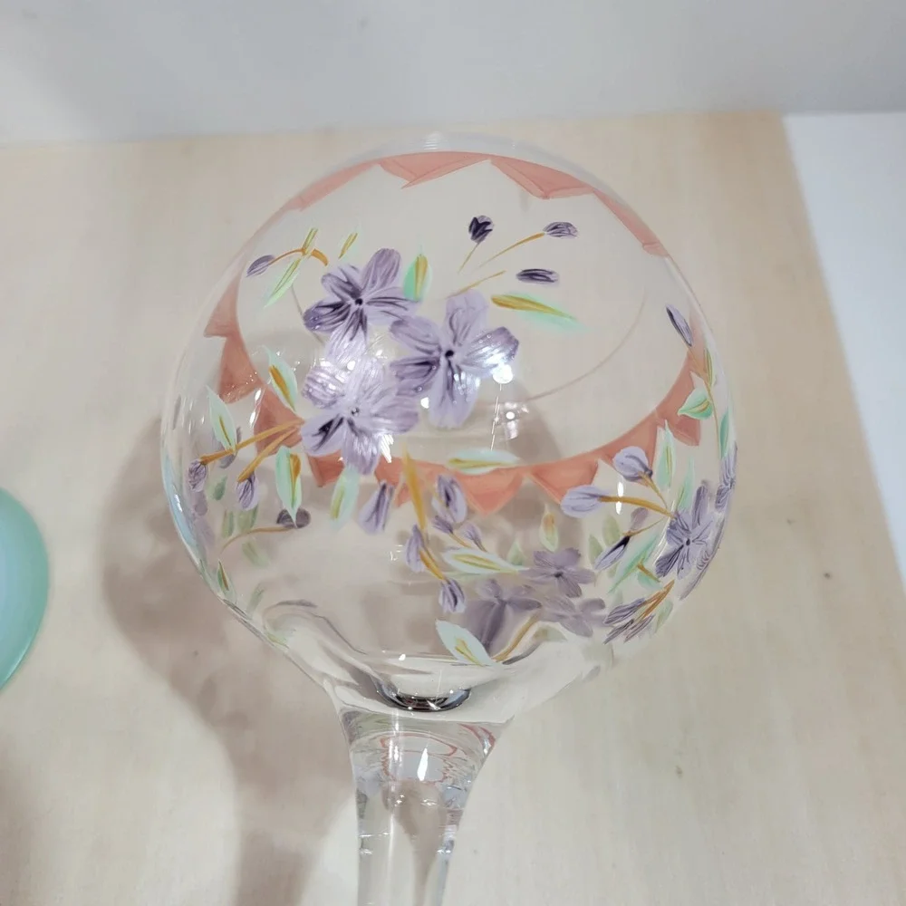 Handpainted Wine Glasses Set of 2‎ Butterflies Roses Floral Design Unique Gift